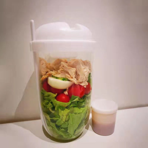 FreshPod beige 1000 ml salad cup with fork and dressing holder