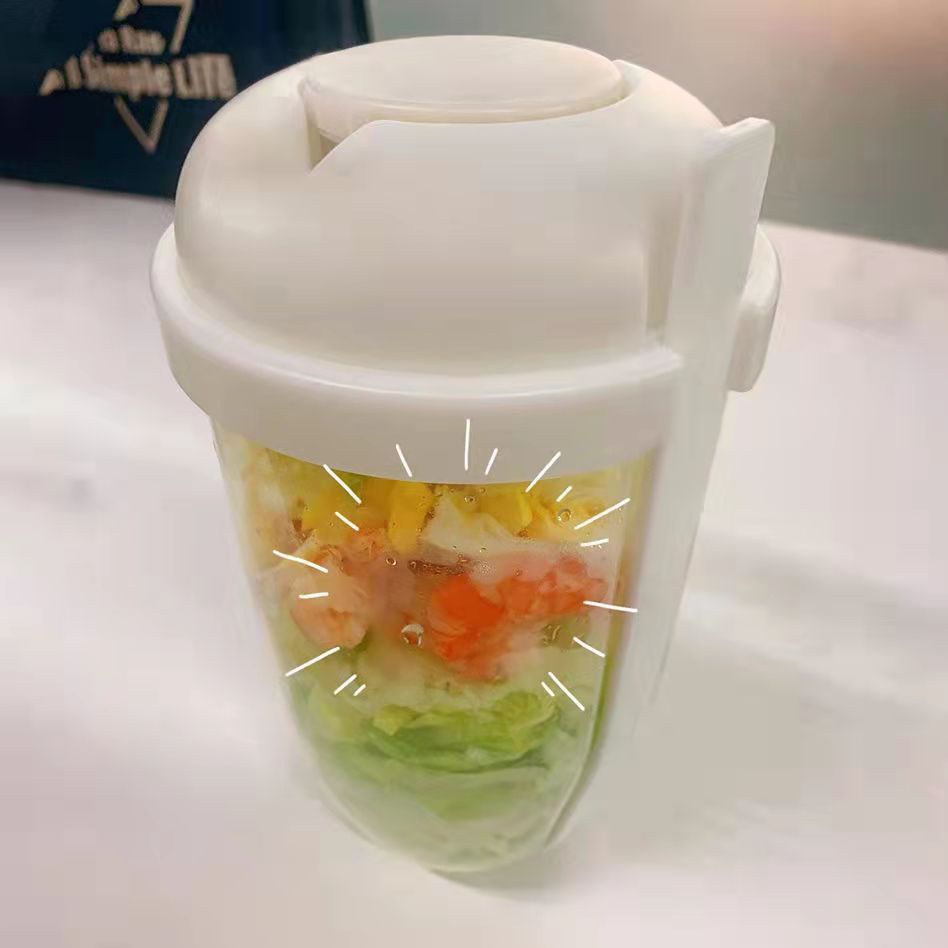 FreshPod beige portable salad cup with attached fork